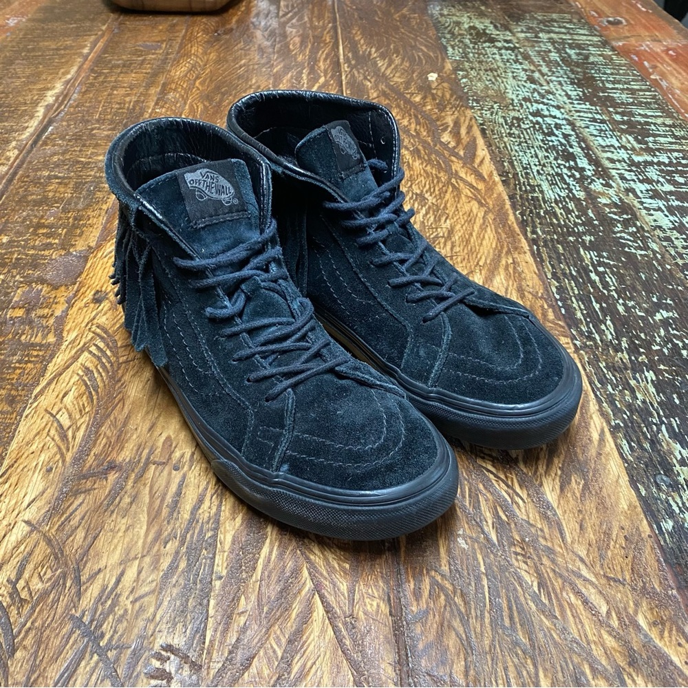 Vans Sk8 Hi Moc Black Suede Fringe Moccasin Skate Sneaker Trainers Shoes Sz 6.5 - Picture 2 of 11